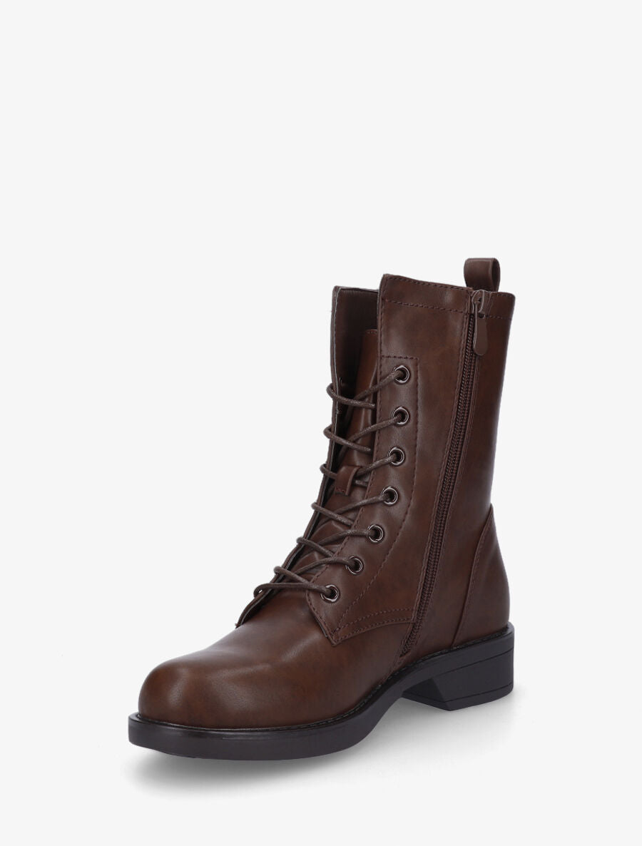 Bottines en simili à lacets - Marron - 3