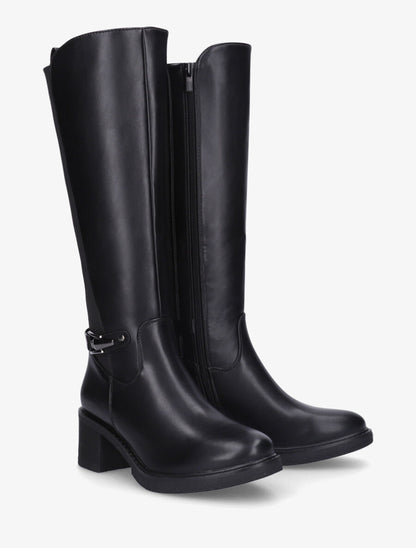 Bottes élastiquées unies à talon - Noir - 4