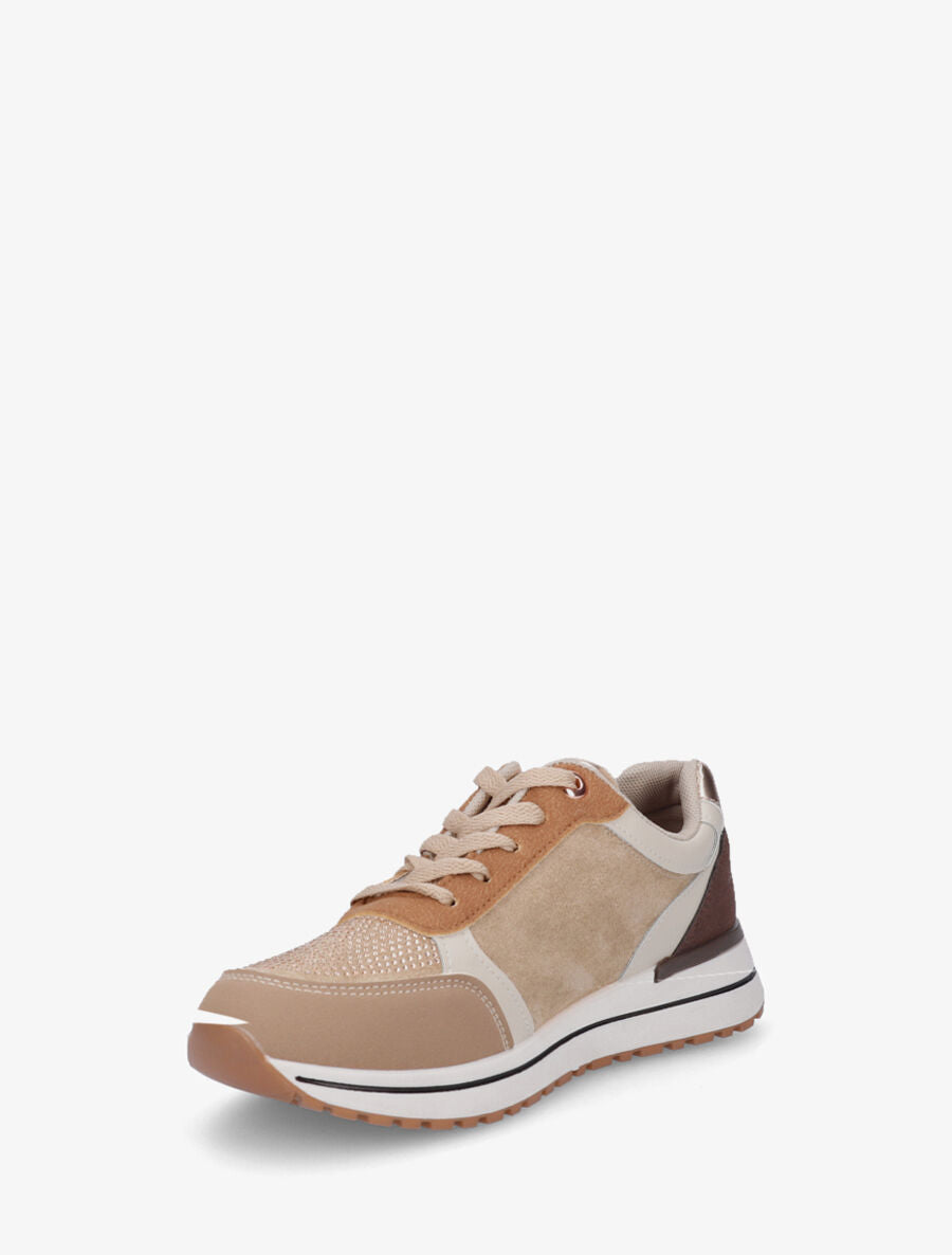 Sneakers en suédine et strass - Taupe - 3