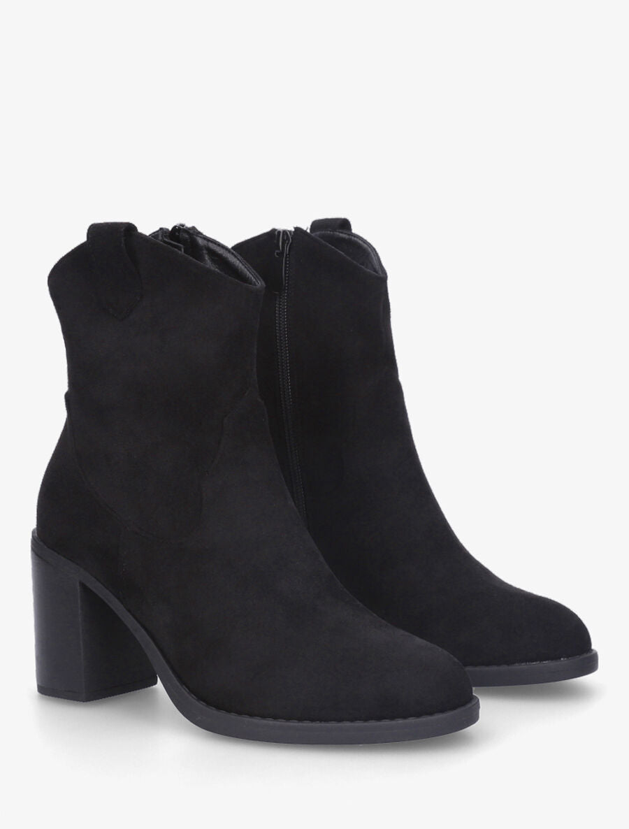 Bottines style santiags en suédine - Noir - 4