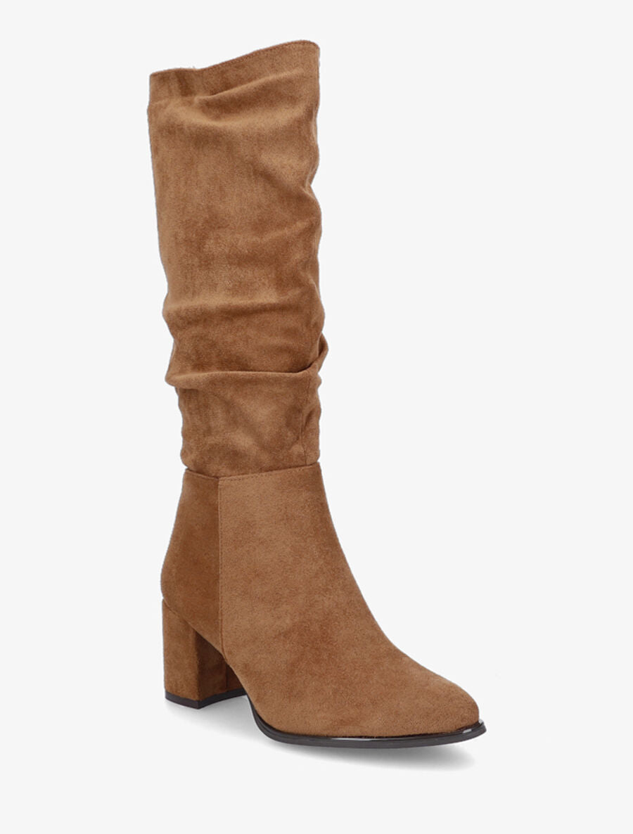 Bottes en suédine à talon - Camel - 2