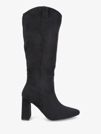 Bottes en suédine à talon et bout pointu - Noir - 1