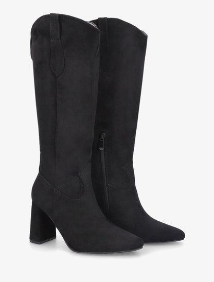 Bottes en suédine à talon et bout pointu - Noir - 4