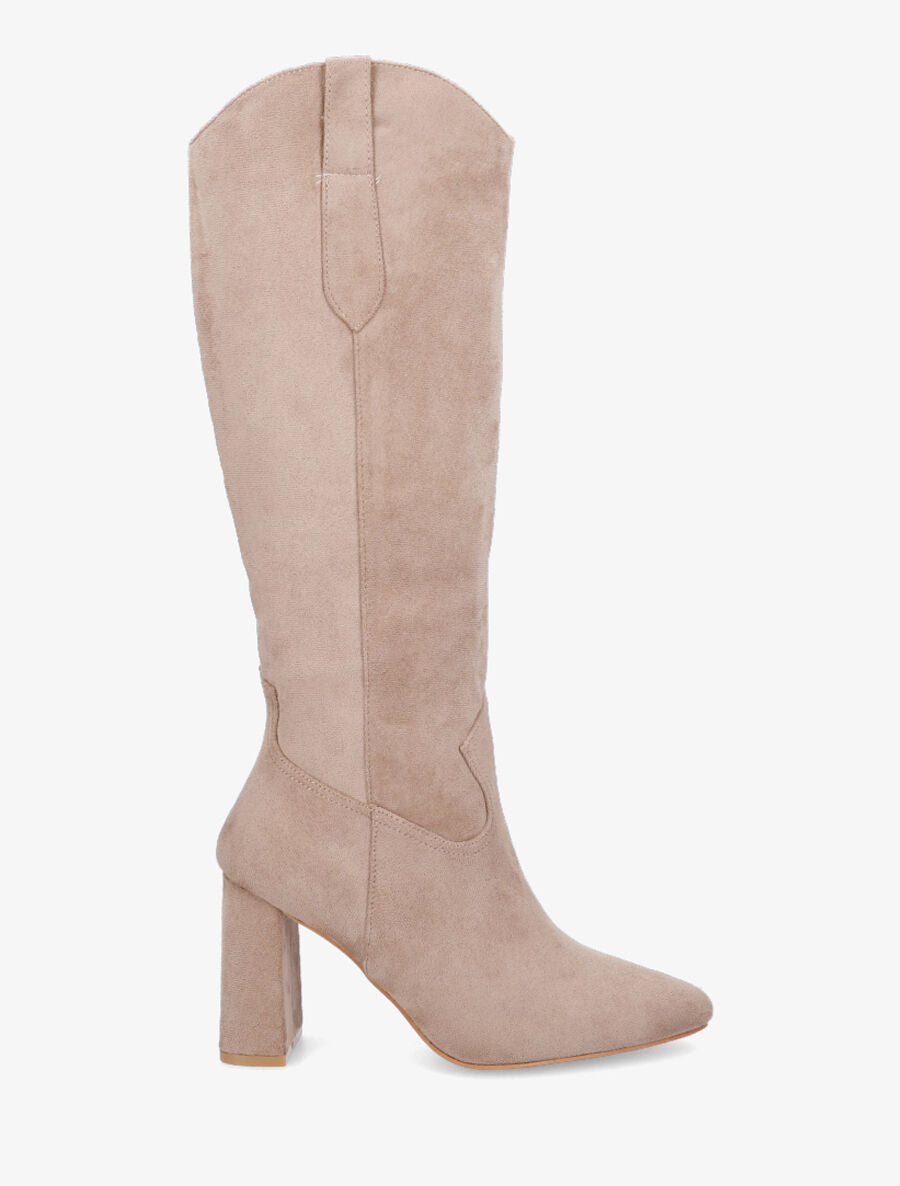 Bottes en suédine à talon et bout pointu - Beige - 5