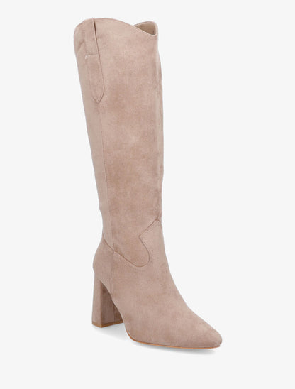 Bottes en suédine à talon et bout pointu - Beige - 2