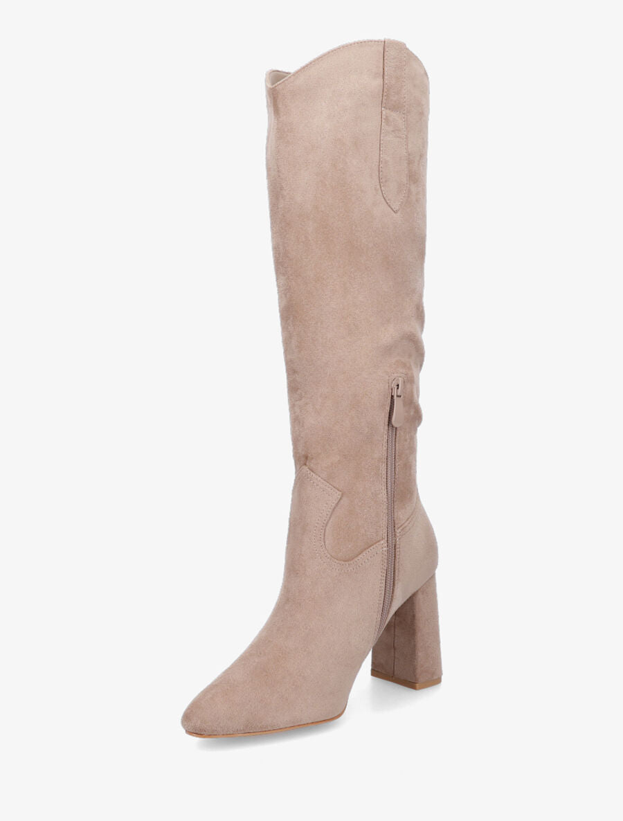 Bottes en suédine à talon et bout pointu - Beige - 3