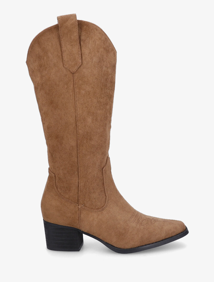 Bottes en suédine style santiags - Camel - 1
