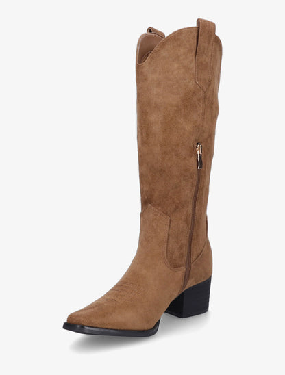 Bottes en suédine style santiags - Camel - 3