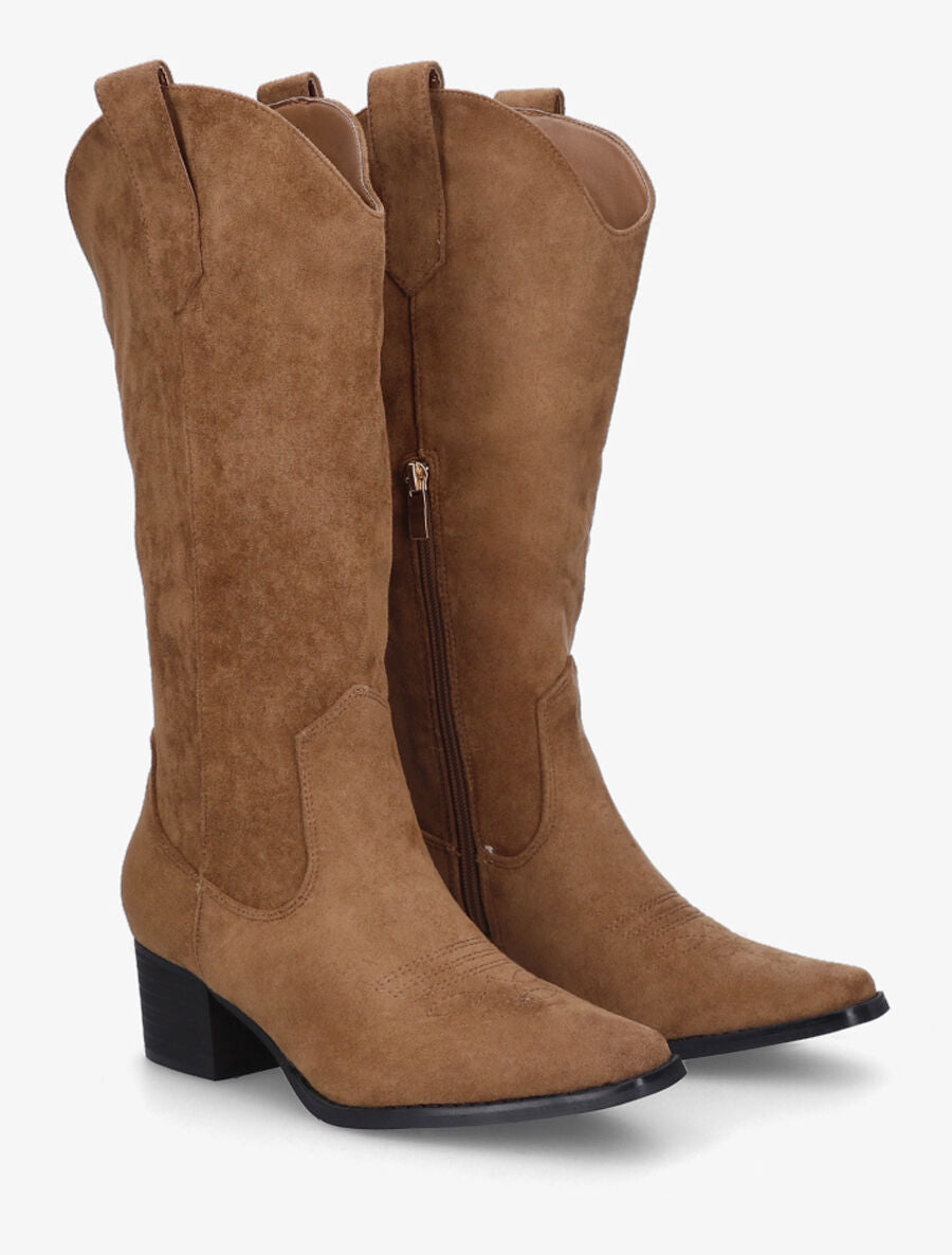 Bottes en suédine style santiags - Camel - 4