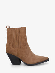 Bottines en suédine style santiags - Camel - 5