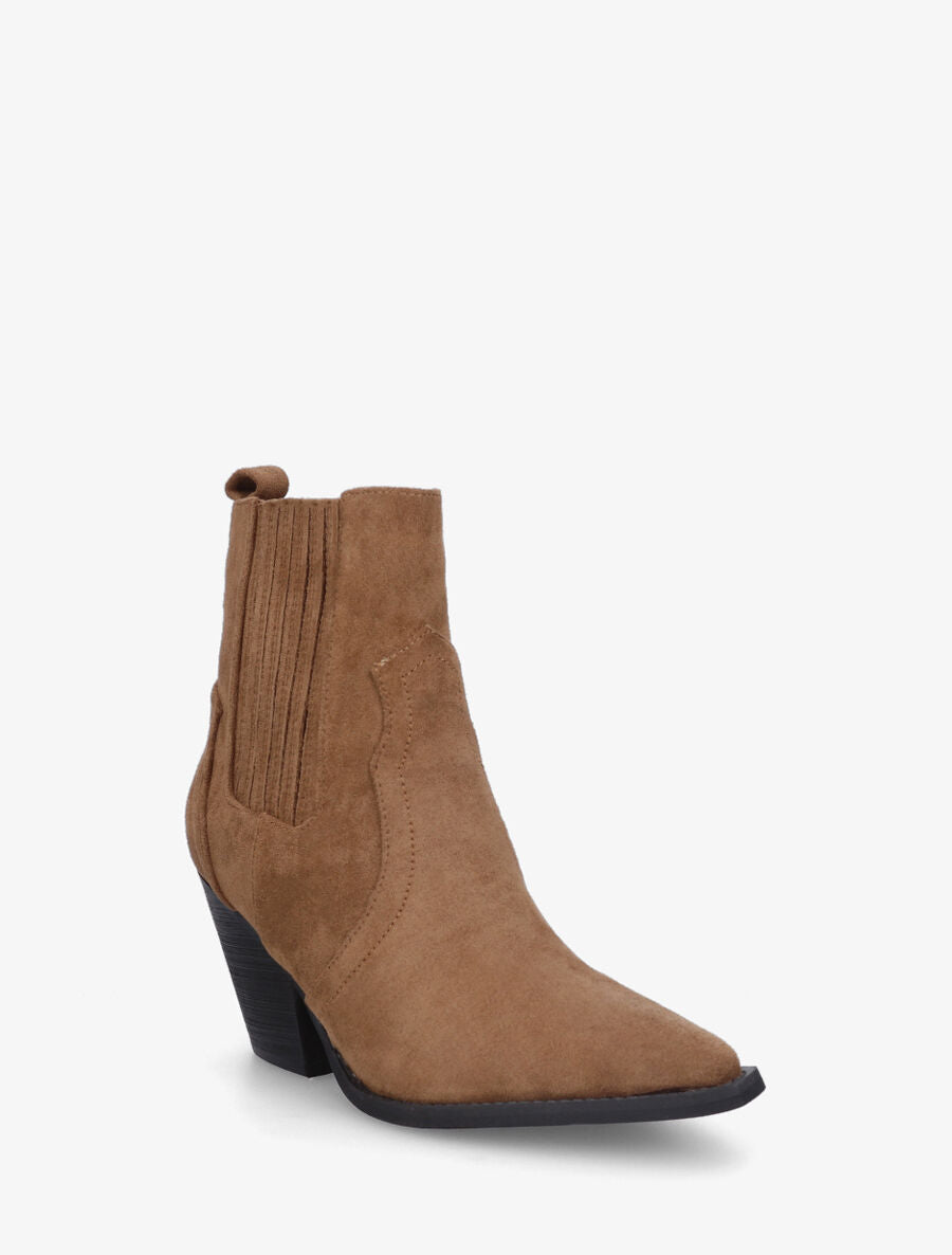 Bottines en suédine style santiags - Camel - 2