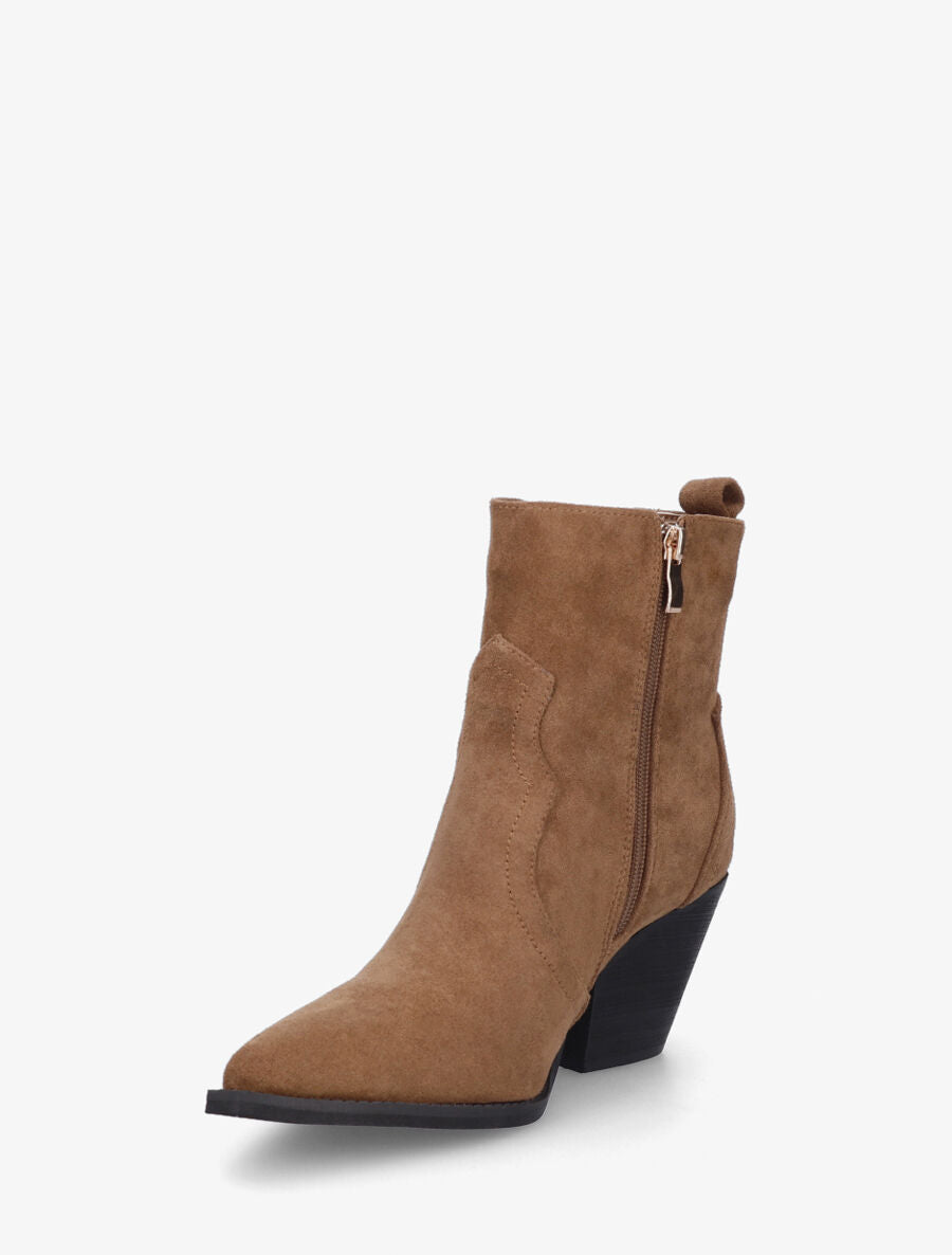 Bottines en suédine style santiags - Camel - 3
