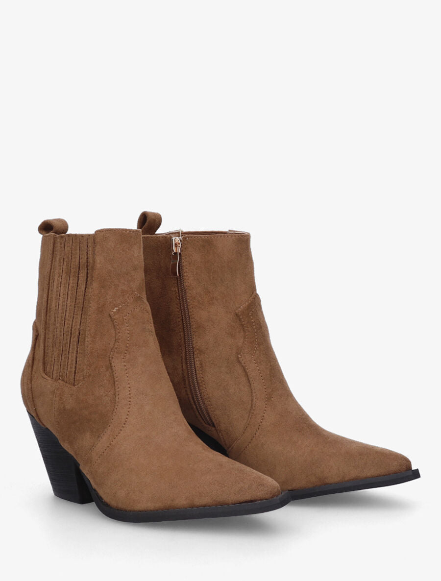 Bottines en suédine style santiags - Camel - 4