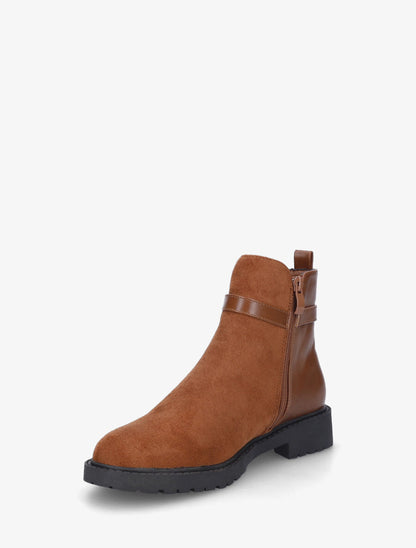 Bottines plates bi-matière boucle fantaisie - Camel - 4