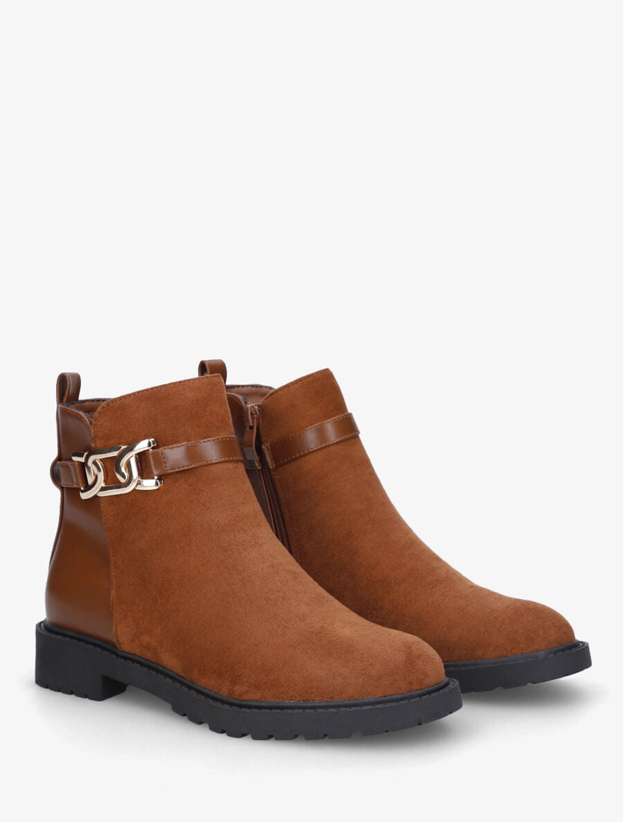 Bottines plates bi-matière boucle fantaisie - Camel - 5