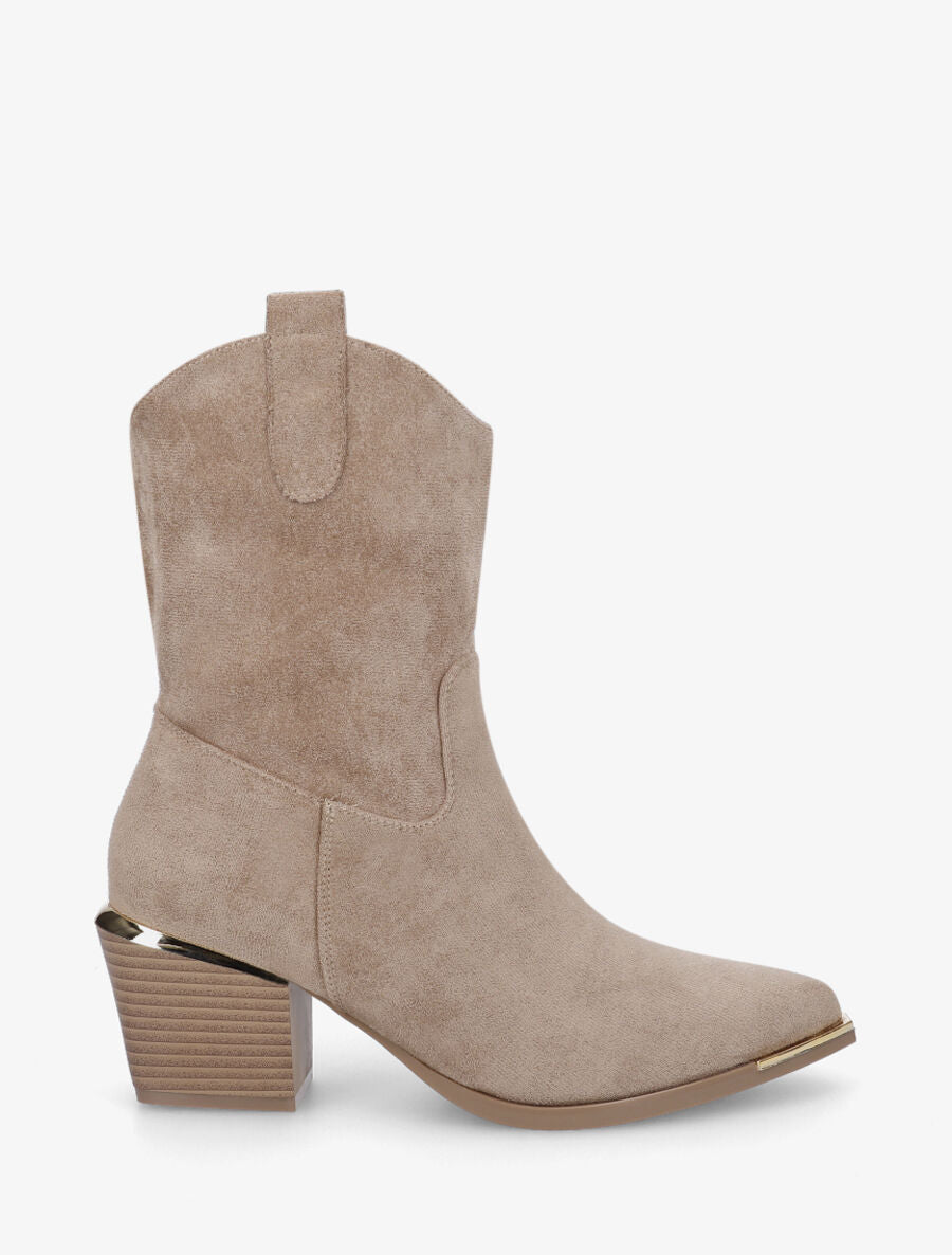 Bottines style santiag en suédine - Taupe - 1