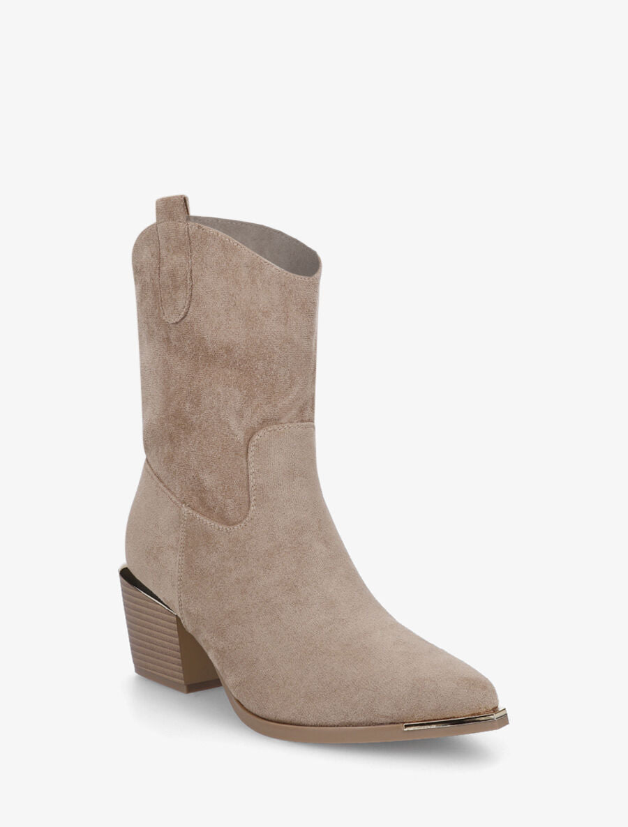 Bottines style santiag en suédine - Taupe - 2