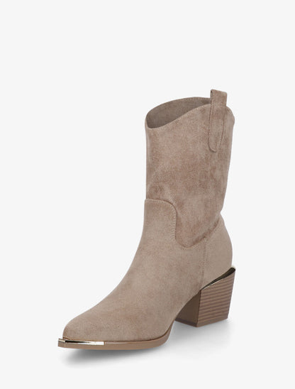 Bottines style santiag en suédine - Taupe - 3