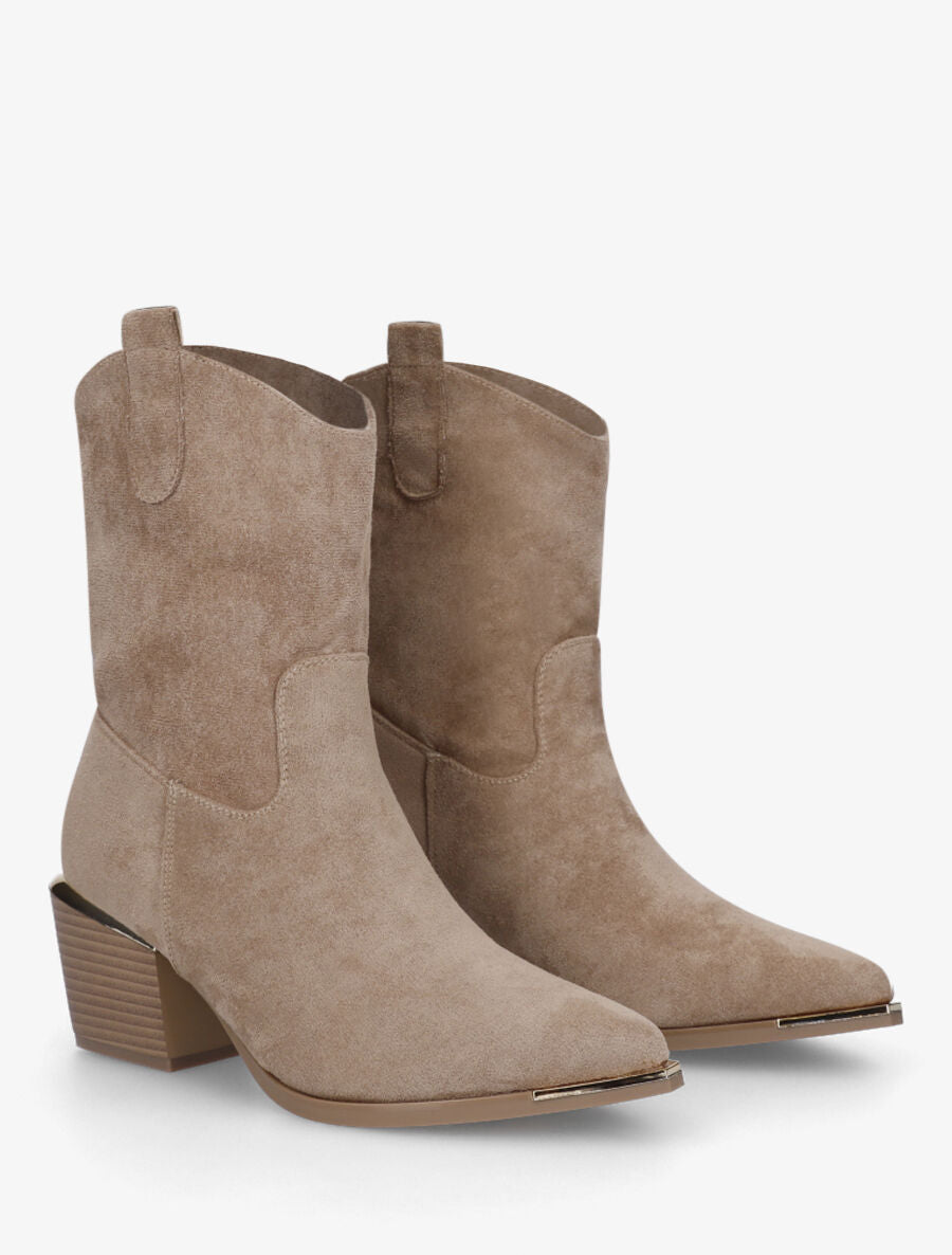 Bottines style santiag en suédine - Taupe - 4
