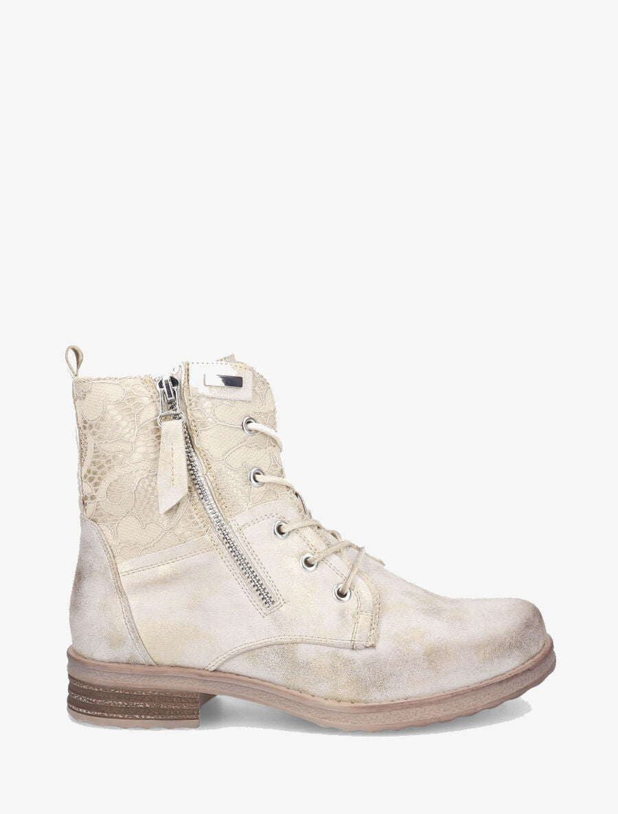 Bottines à lacets et dentelle - Or - 1
