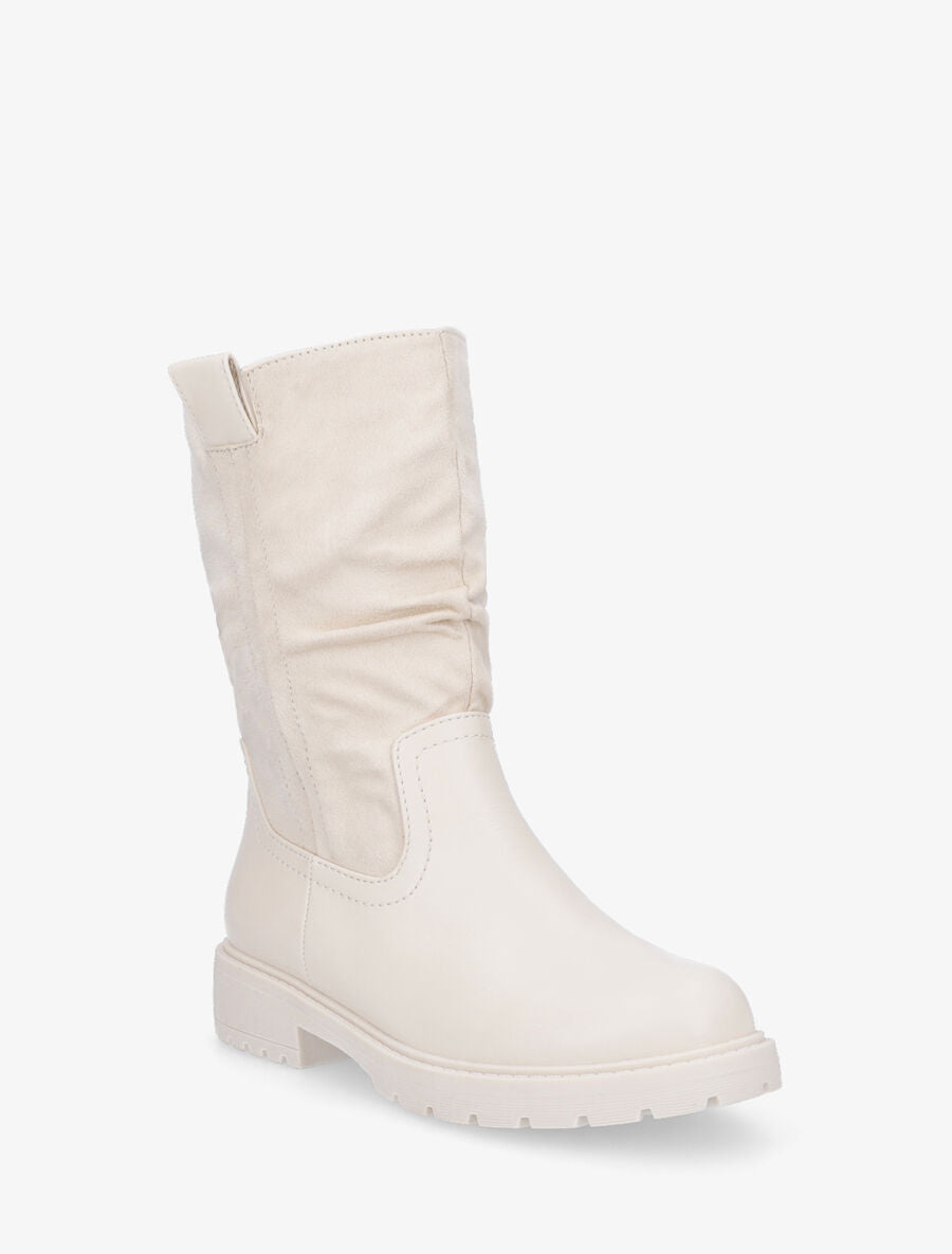 Bottines unies bi-matière - Beige - 2