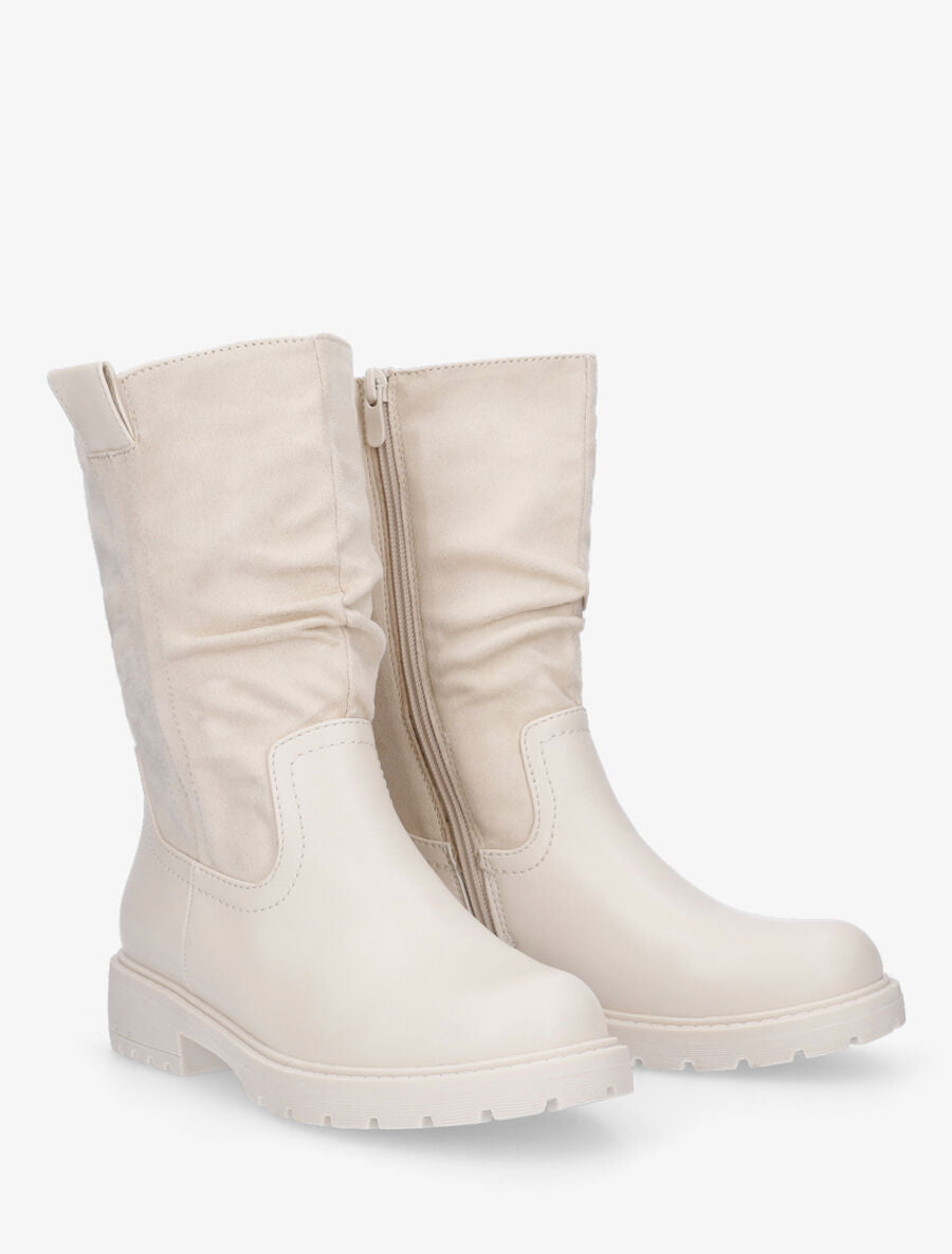 Bottines unies bi-matière - Beige - 4