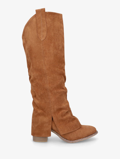 Bottes en suédine à rabat fendu - Camel - 1