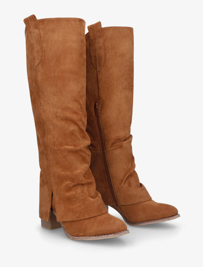 Bottes en suédine à rabat fendu - Camel - 4