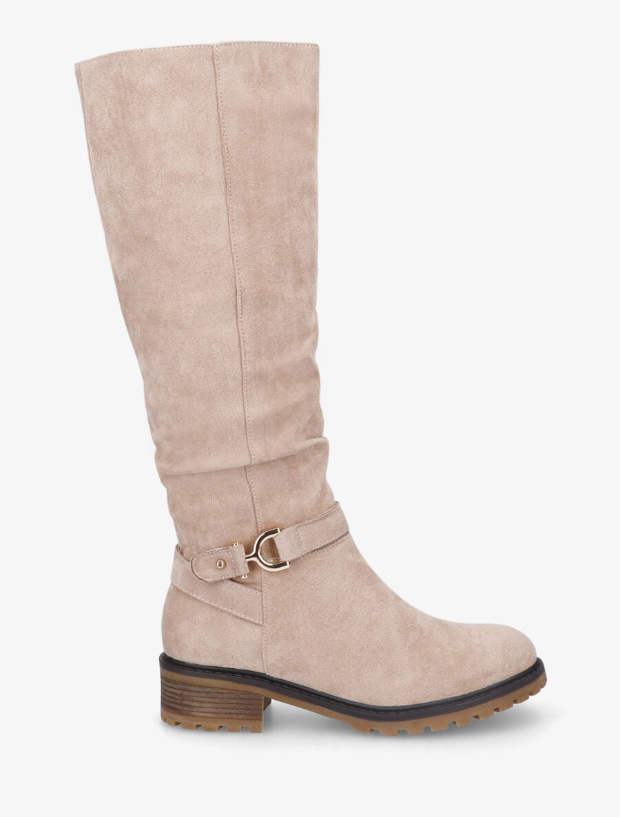 Bottes plates en suédine boucle fantaisie - Taupe - 1