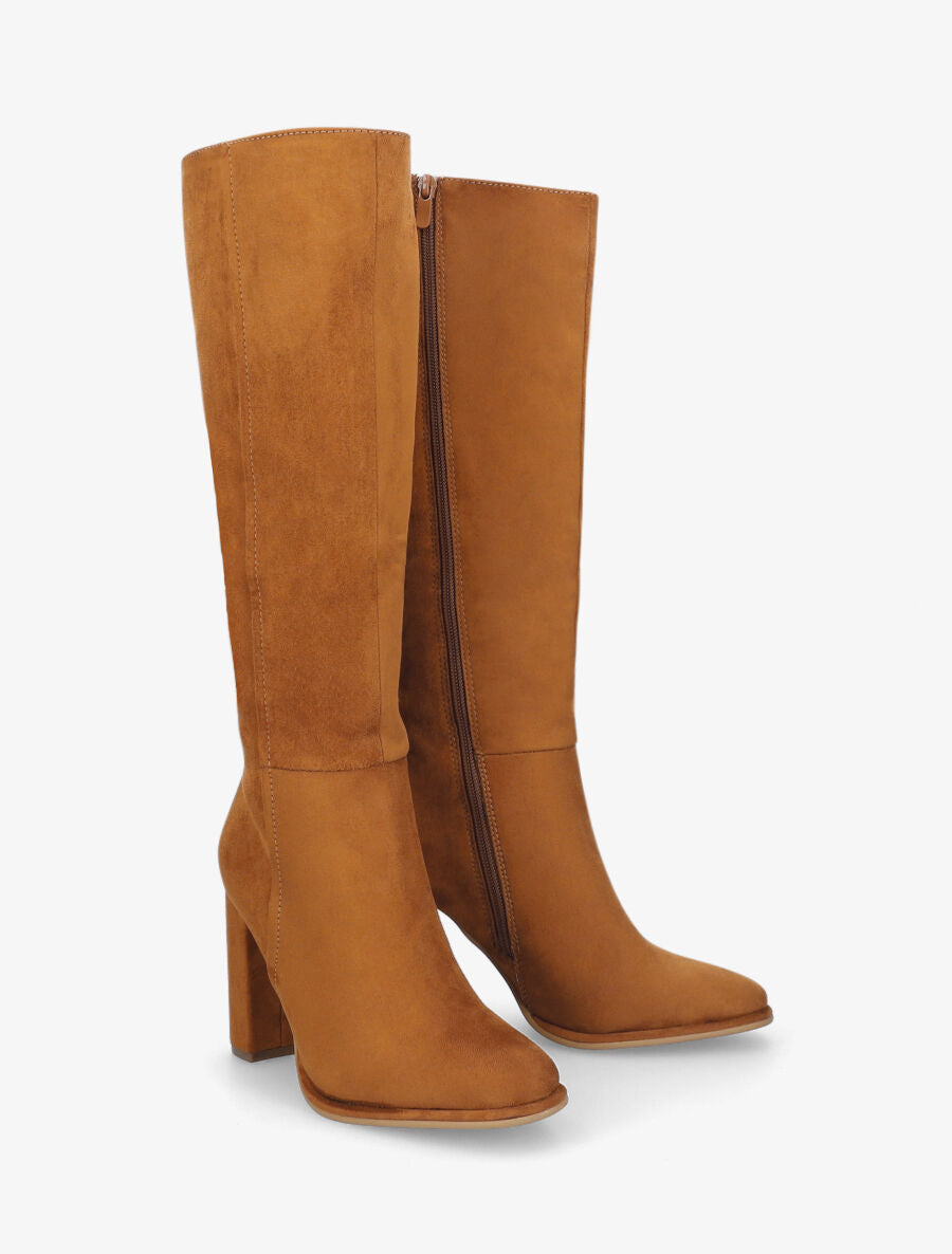 Bottes en suédine à talon haut - Camel - 4