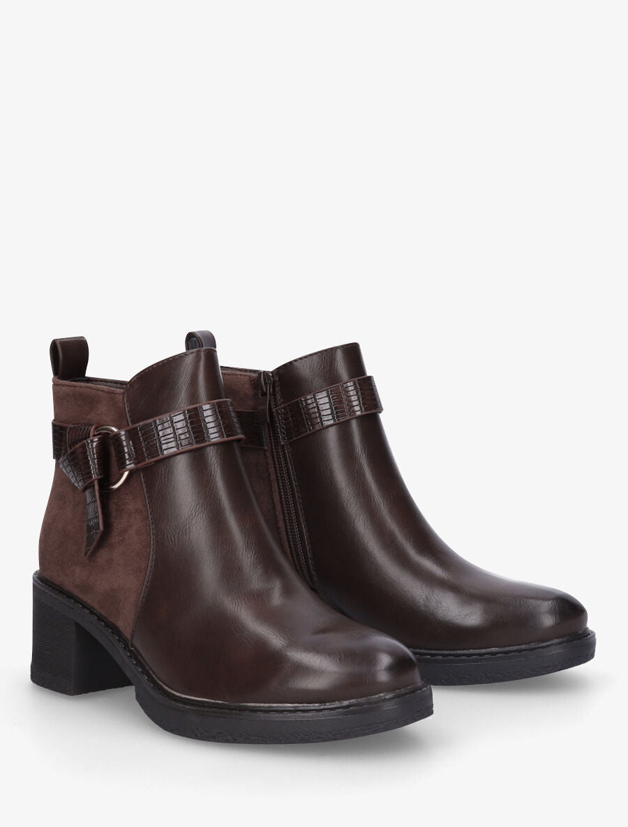 Bottines bi-matière à boucle - Marron - 4