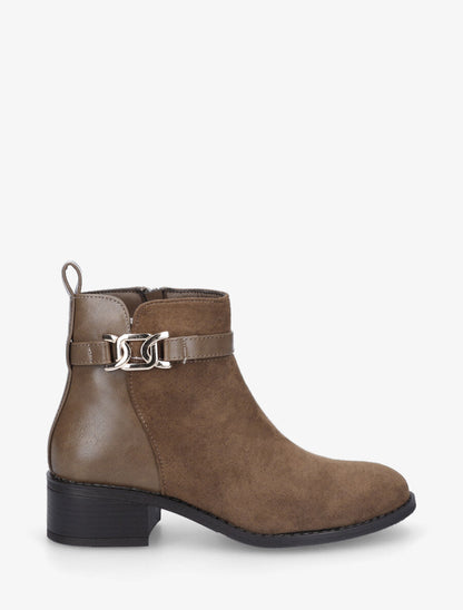 Bottines bi-matière à boucle décorative - Taupe - 5