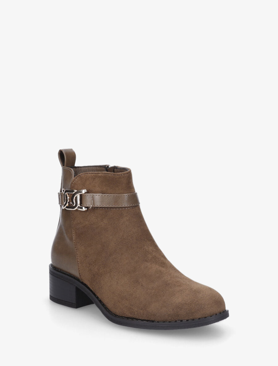 Bottines bi-matière à boucle décorative - Taupe - 2