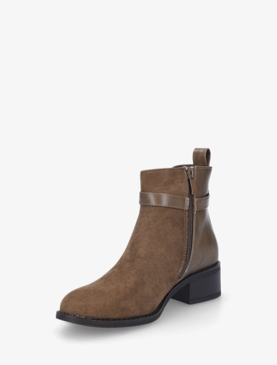 Bottines bi-matière à boucle décorative - Taupe - 3