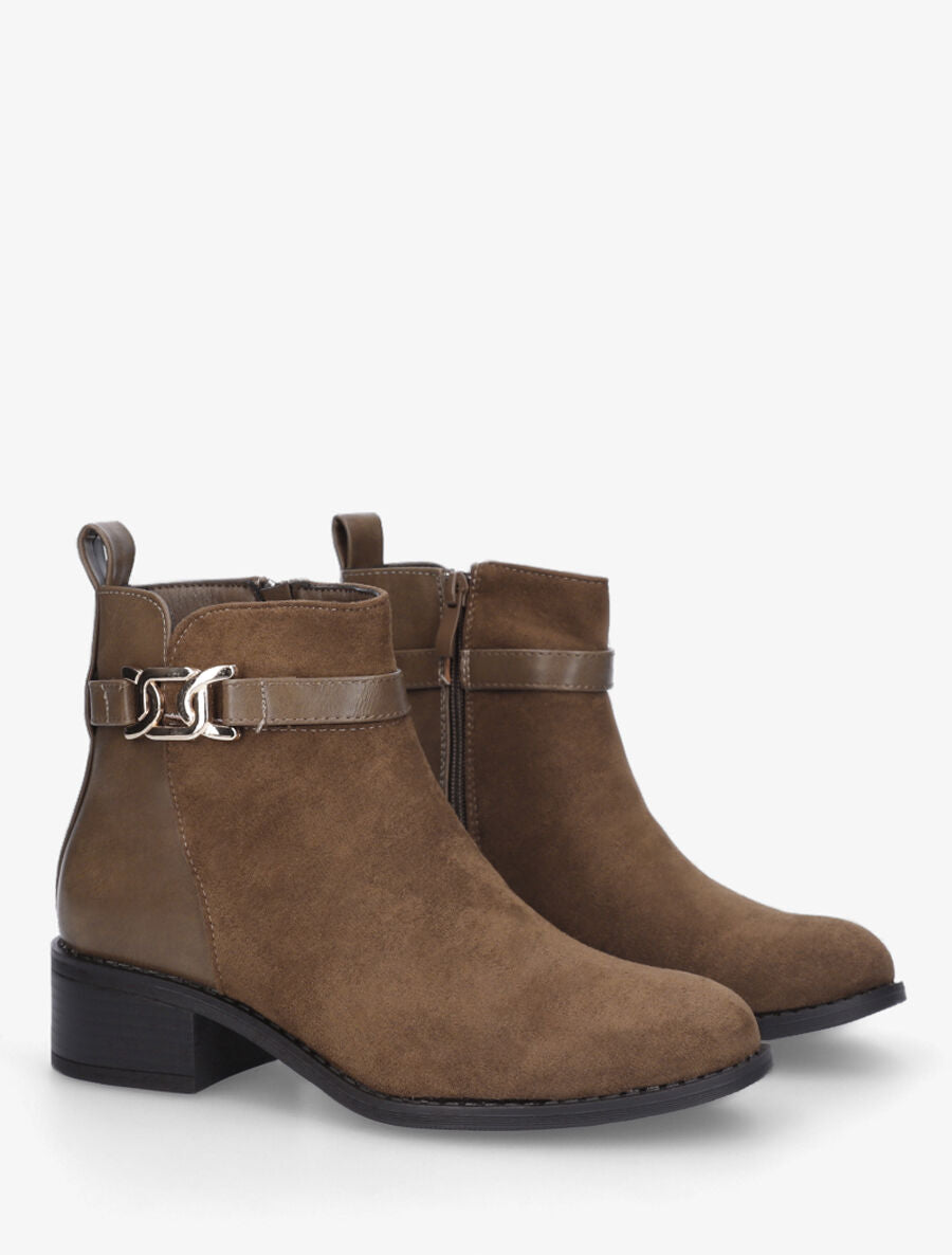 Bottines bi-matière à boucle décorative - Taupe - 4