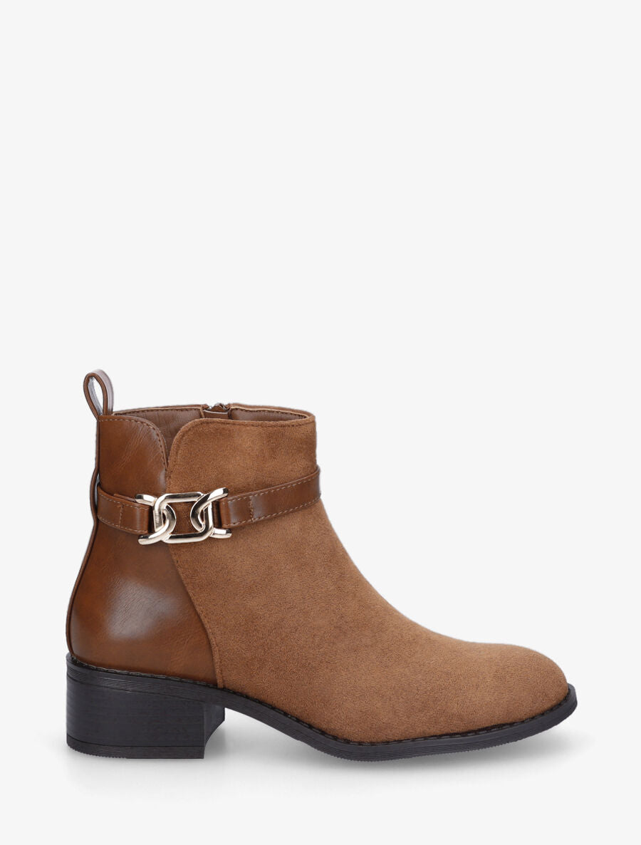 Bottines bi-matière à boucle décorative - Camel - 5
