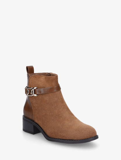 Bottines bi-matière à boucle décorative - Camel - 2