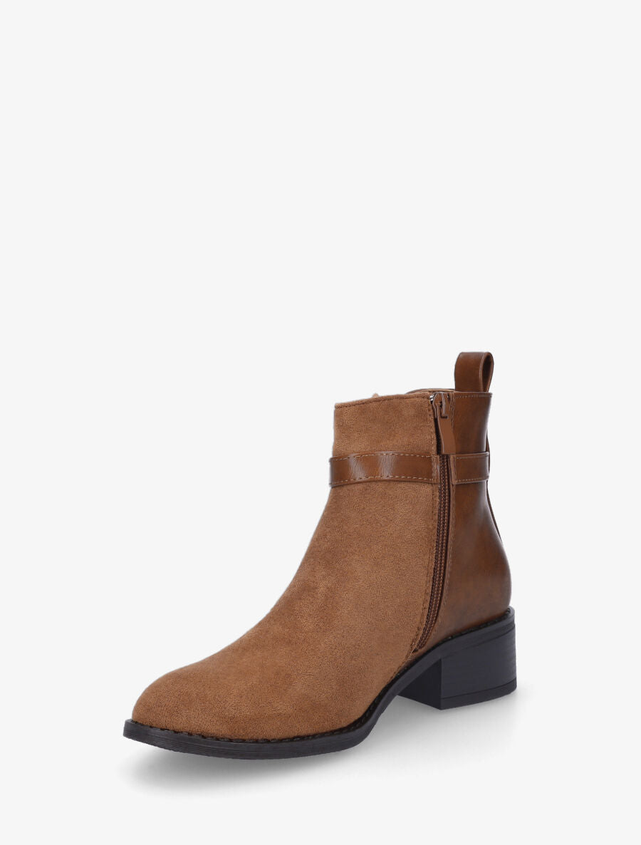 Bottines bi-matière à boucle décorative - Camel - 3