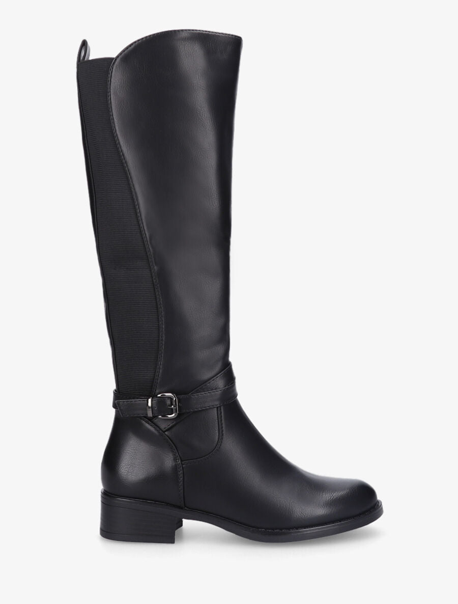Bottes élastiquées en simili - Noir - 1