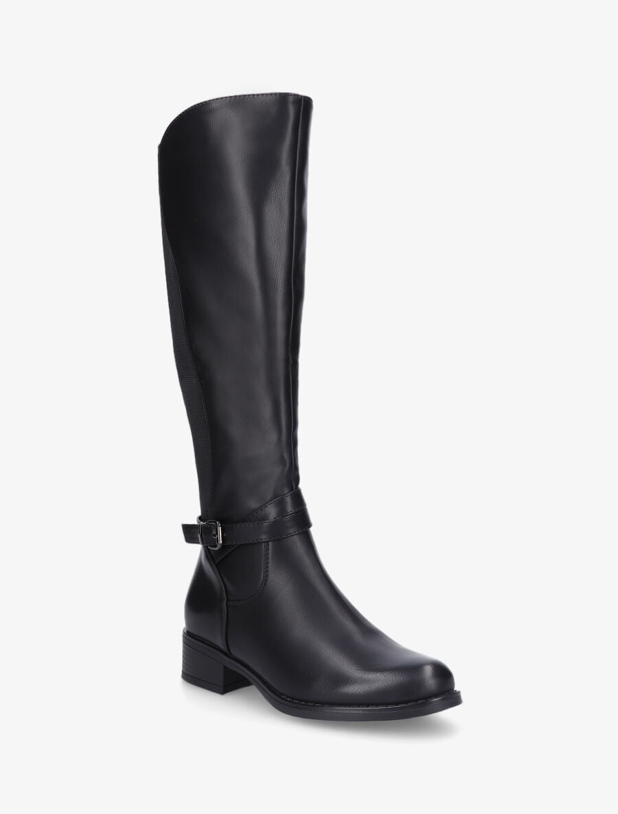 Bottes élastiquées en simili - Noir - 2