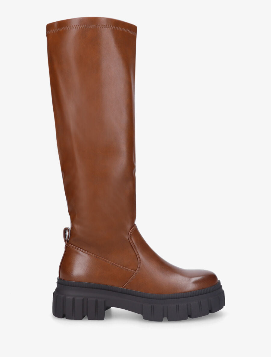 Bottes plates en simili à semelle crantée - Camel - 5