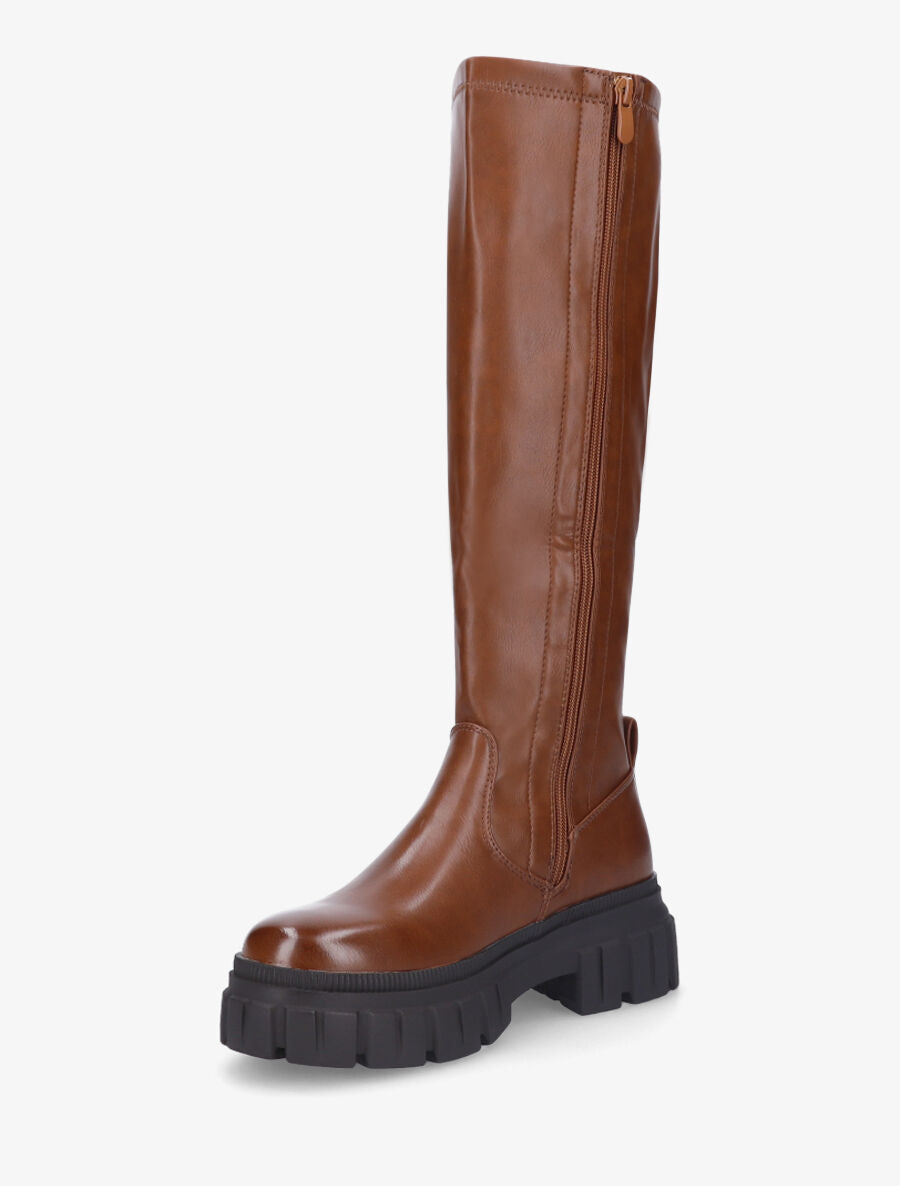 Bottes plates en simili à semelle crantée - Camel - 3