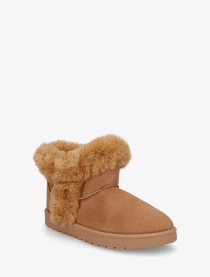 Low boots fourrées et fourrure synthétique - Camel - 2