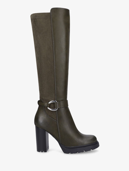 Bottes à talon haut et boucle bi-matière - Kaki - 1