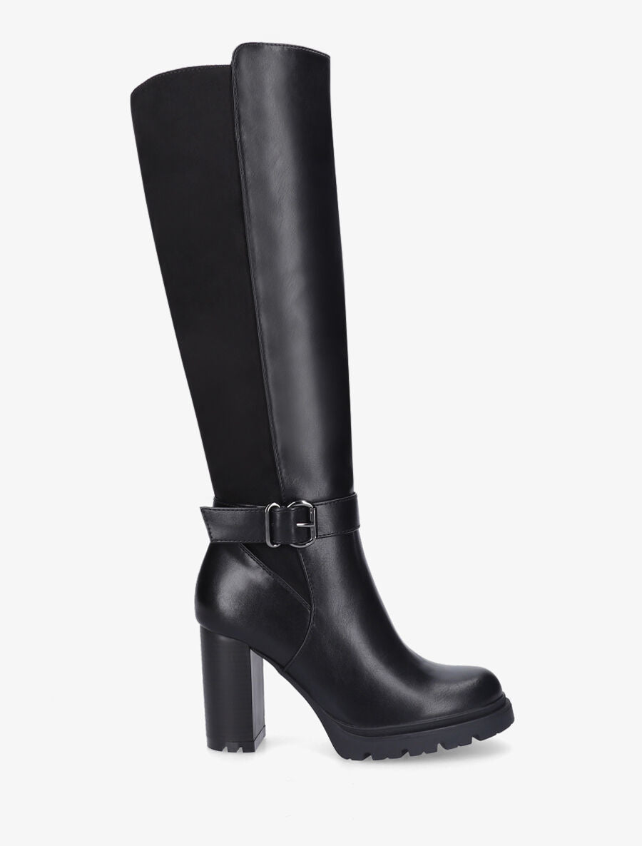 Bottes à talon haut bi-matière - Noir - 1