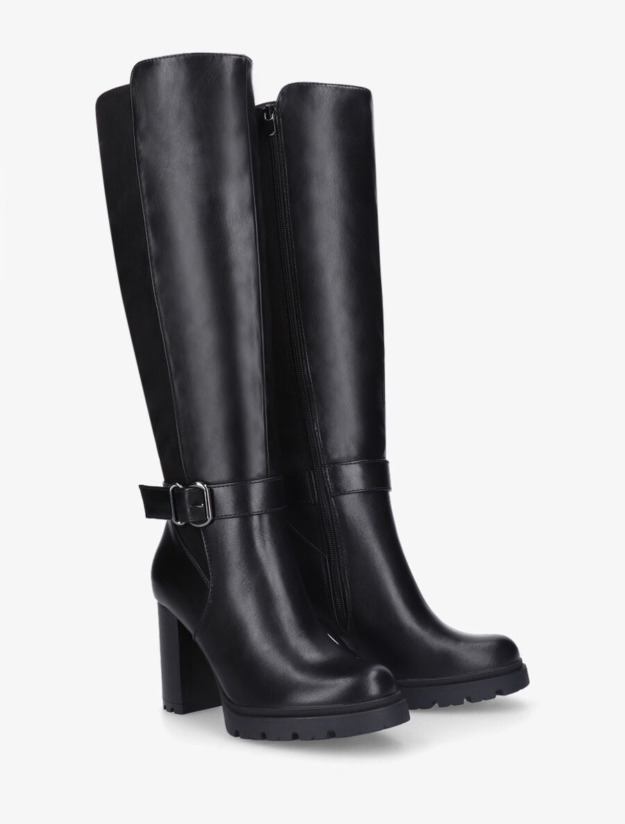 Bottes à talon haut bi-matière - Noir - 4