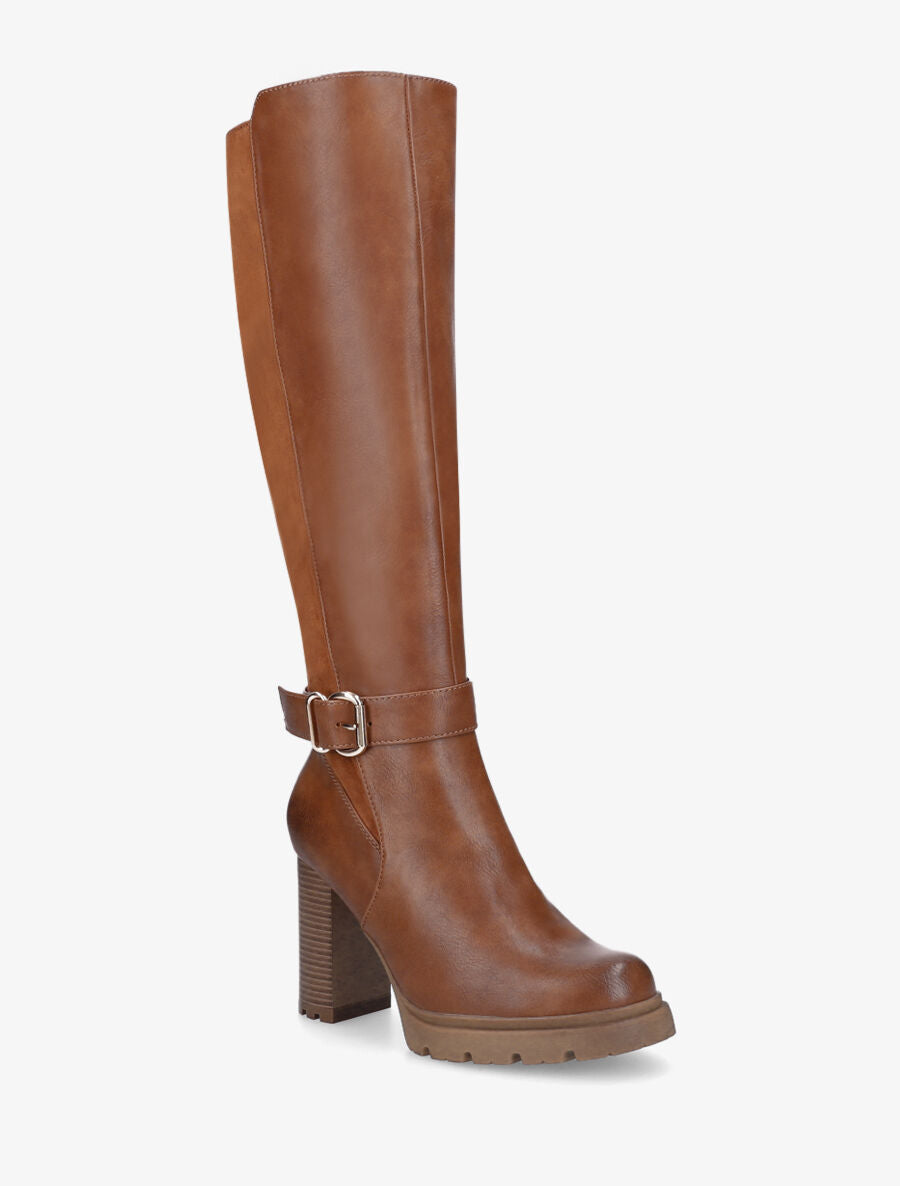Bottes à talon haut bi-matière - Camel - 2