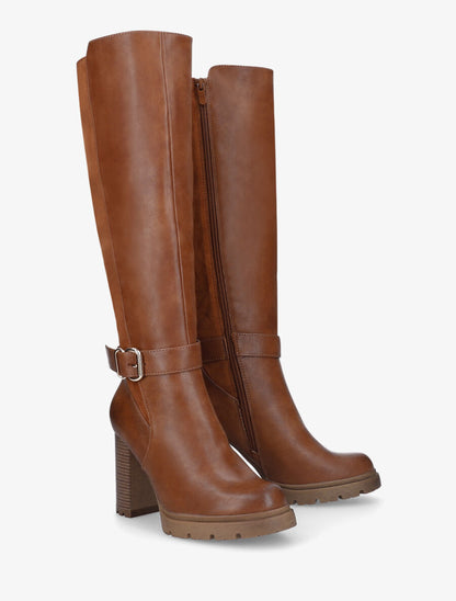 Bottes à talon haut bi-matière - Camel - 4