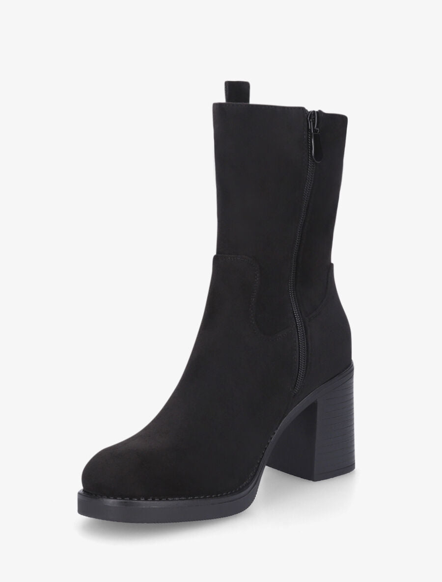 Bottines montantes en suédine à talon - Noir - 3