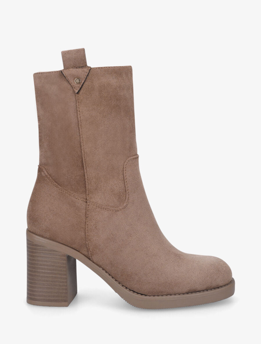 Bottines montantes en suédine à talon - Taupe - 1